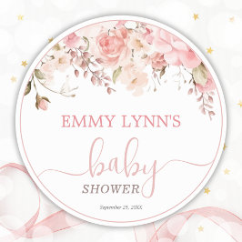 Baby In Bloom Roze Baby Shower Ronde Sticker