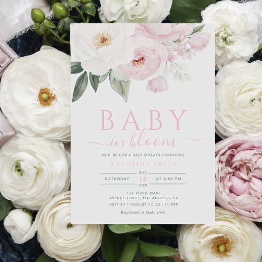 baby in bloom roze bloemen baby shower kaart