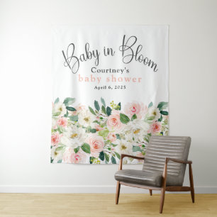 Baby in Bloom Roze Bloemen Baby Shower Wandkleed