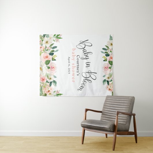 Baby in Bloom Roze Bloemen Baby Shower Wandkleed (In Situ (horizontaal))