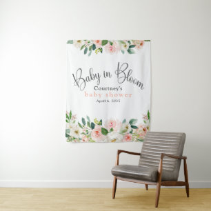 Baby in Bloom Roze Bloemen Baby Shower Wandkleed