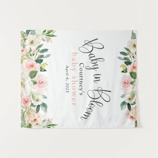 Baby in Bloom Roze Bloemen Baby Shower Wandkleed (Voorkant (horizontaal))