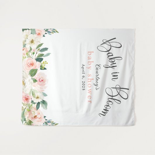 Baby in Bloom Roze Bloemen Baby Shower Wandkleed (Voorkant (horizontaal))