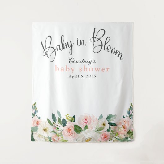 Baby in Bloom Roze Bloemen Baby Shower Wandkleed (Voorkant)