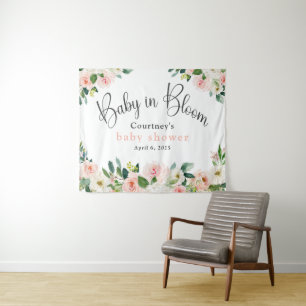 Baby in Bloom Roze Bloemen Baby Shower Wandkleed