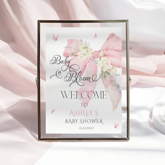 Baby in Bloom Roze Bloemen Bow Baby shower Welkom Poster