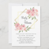 Baby in Bloom Roze Bloemen Goud Lijst Baby shower Kaart (Voorkant)