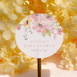 Baby in Bloom Roze Bloemen Meisje Baby Shower Ronde Sticker
