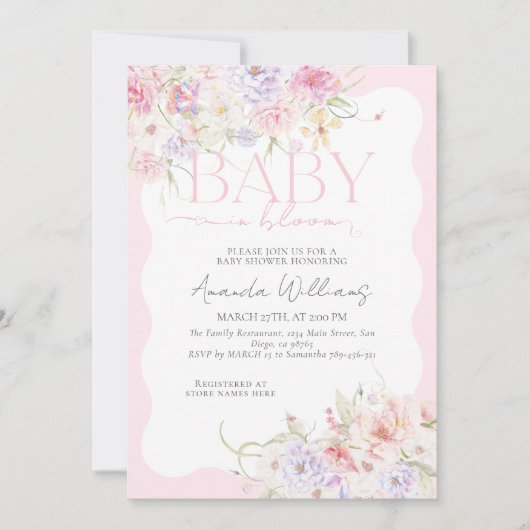 Baby in Bloom Roze Bloemen Moderne Baby Meisje Dou Kaart (Voorkant)