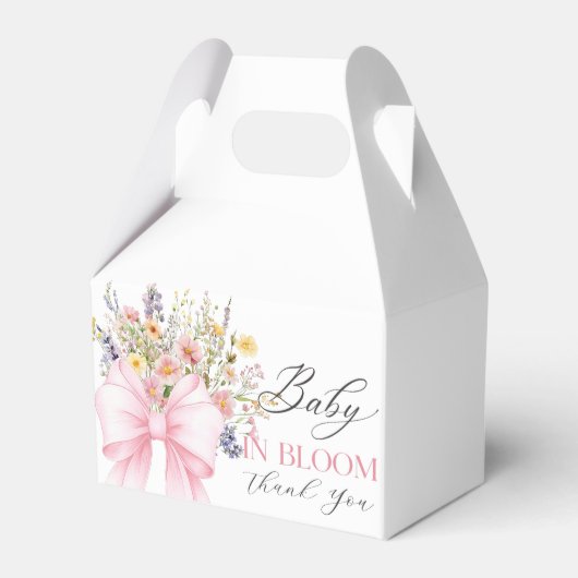 Baby in Bloom Roze Bow Baby shower Favoriete Dozen Bedankdoosjes (Voorkant Zijde)