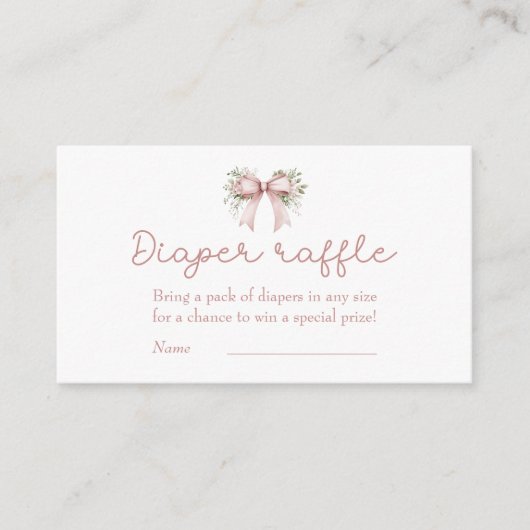 Baby in Bloom Roze Bow Baby shower Luier Raffle Informatiekaartje (Voorkant)