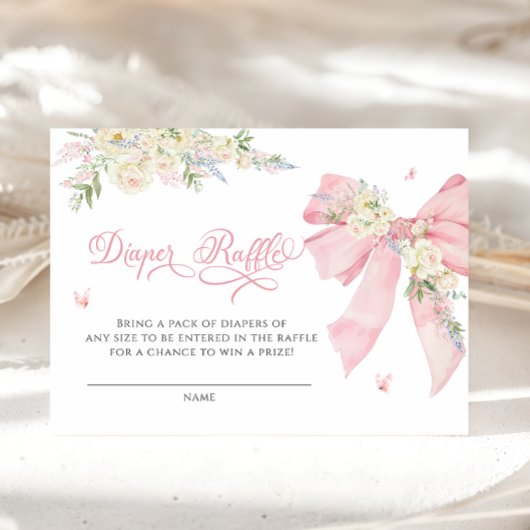 Baby in Bloom Roze Bow Bloemen Luier Raffle Ticket Informatiekaartje