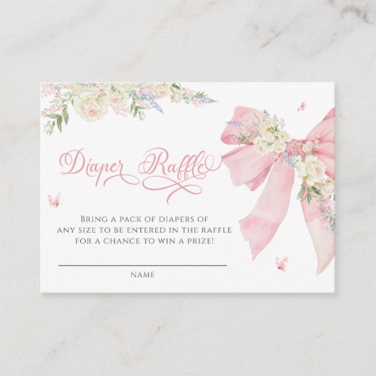 Baby in Bloom Roze Bow Bloemen Luier Raffle Ticket Informatiekaartje (Voorkant)