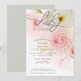 Baby in Bloom Roze Dahlia Bloemen Baby Shower Kaart