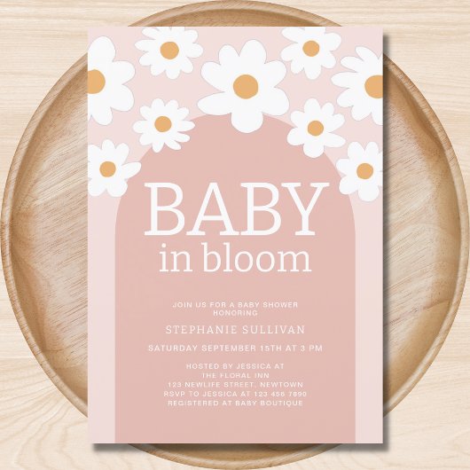 Baby in Bloom Roze Daisy Baby Shower Uitnodiging 