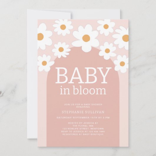 Baby in Bloom Roze Daisy Baby Shower Uitnodiging  (Voorkant)