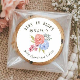 Baby in Bloom Roze en Blauwe Bloemenschildering in Ronde Sticker
