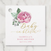 Baby in Bloom Roze en Gouden Bloemen Baby shower F Bedankjes Labels (Voorkant)