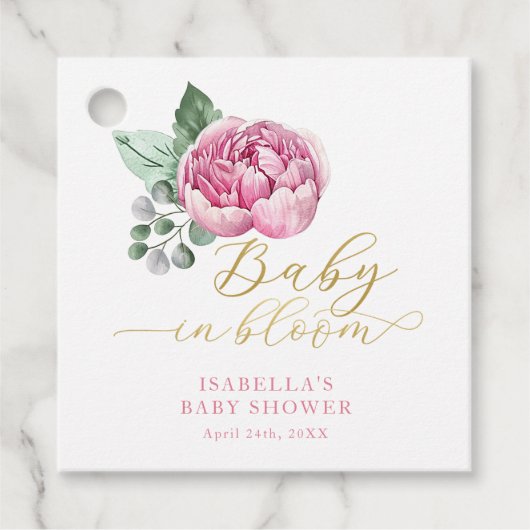 Baby in Bloom Roze en Gouden Bloemen Baby shower F Bedankjes Labels (Voorkant)