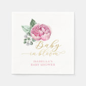Baby in Bloom Roze en Gouden Bloemen Baby shower F Servet (Voorkant)