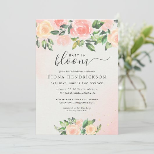 Baby in Bloom | Roze en perforeel Baby shower (Staand voorkant)