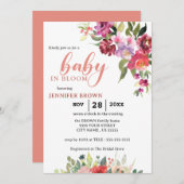Baby in Bloom | Roze florale waterverf Shower Kaart (Voorkant / Achterkant)