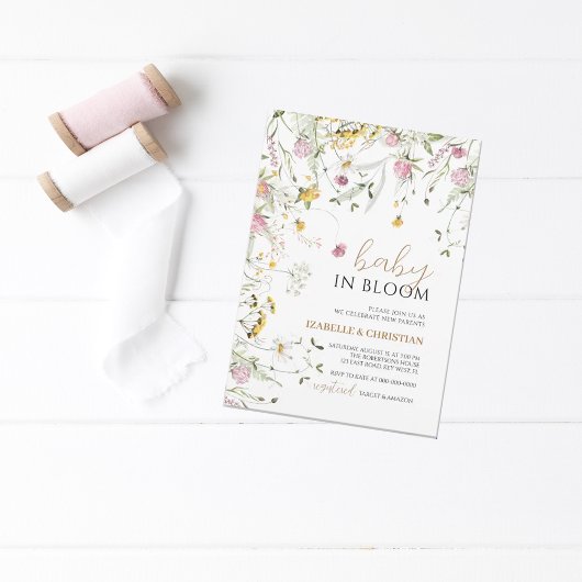 Baby in Bloom Roze & Gele Wilde Bloemen Shower Kaart