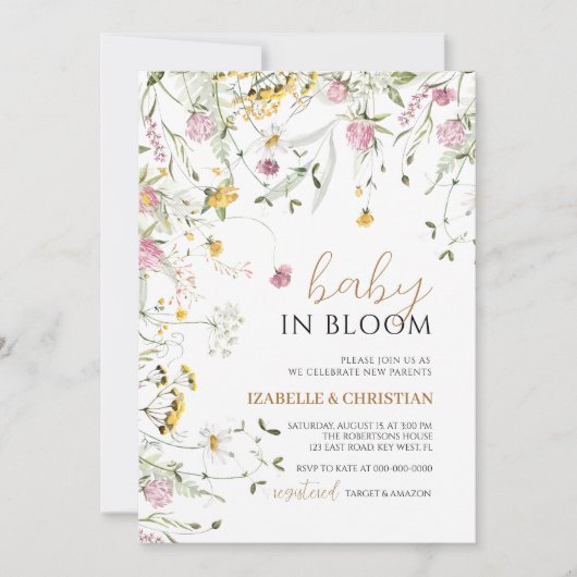 Baby in Bloom Roze & Gele Wilde Bloemen Shower Kaart (Voorkant)