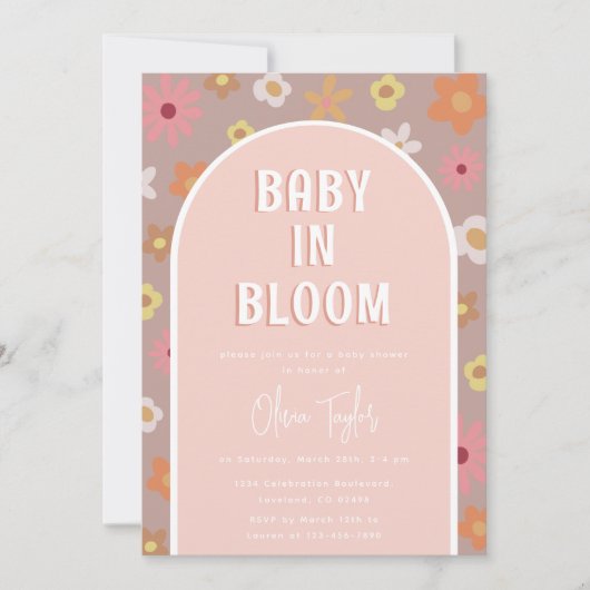 Baby in Bloom Roze Meisje Baby shower Kaart (Voorkant)