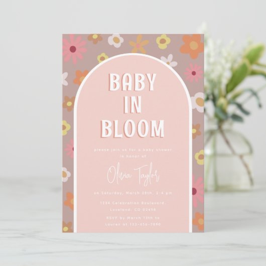 Baby in Bloom Roze Meisje Baby shower Kaart (Staand voorkant)