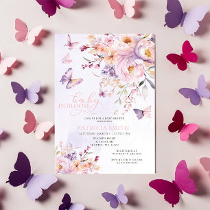 Baby in Bloom Roze Paarse Vlinders Baby shower Kaart