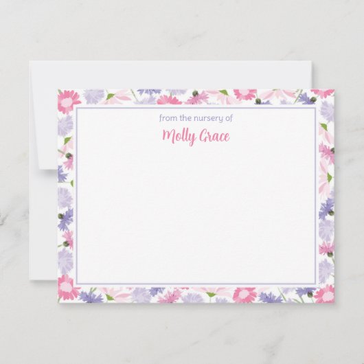 Baby in Bloom Roze Paarse Wildflower Nieuwe Baby M Bedankkaart (Voorkant)