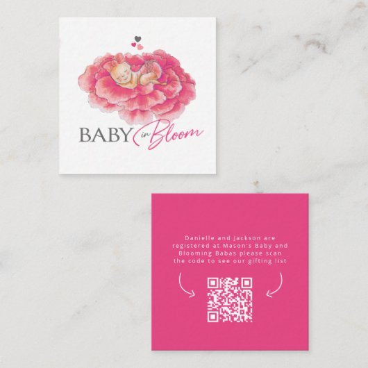 Baby in bloom roze register baby shower kaart (Voorkant / Achterkant)