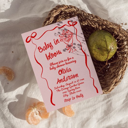 Baby in Bloom Roze Rood Getrokken Bloem Boeket Dou Kaart