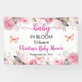 Baby in Bloom Roze Rozen Baby Shower Achtergrond Spandoek (Horizontaal)