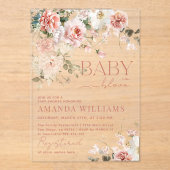 Baby in Bloom Roze Rozen Bloemen Meisje Baby showe Acryl Uitnodigingen (Voorkant)
