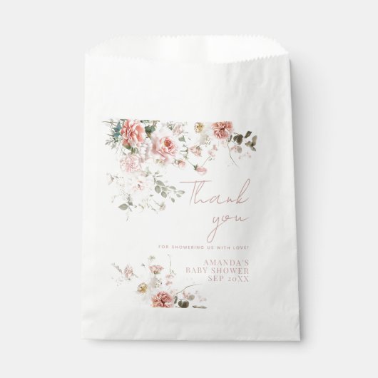 Baby in Bloom Roze Rozen Bloemen Meisje Baby showe Bedankzakje (Voorkant)