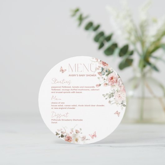 Baby in Bloom Roze Rozen Bloemen Meisje Baby showe Kaart (Staand voorkant)