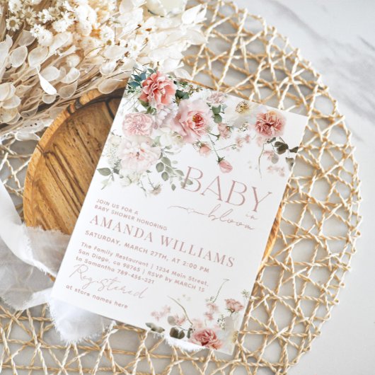 Baby in Bloom Roze Rozen Bloemen Meisje Baby showe Kaart