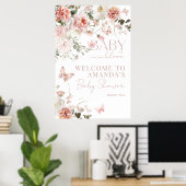 Baby in Bloom Roze Rozen Bloemen Meisje Baby showe Poster (Thuiskantoor)