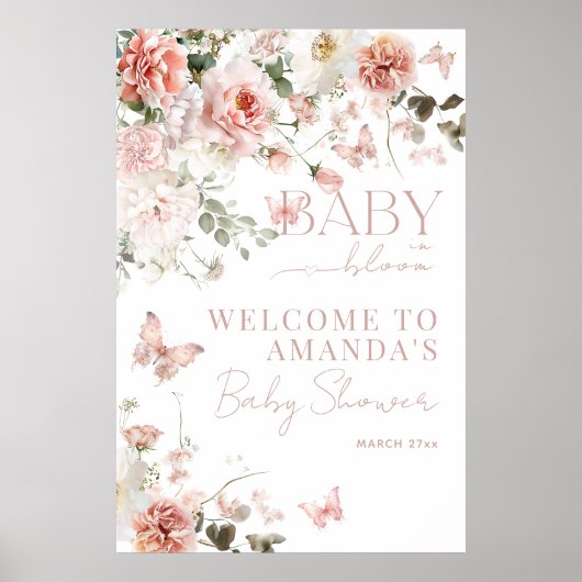 Baby in Bloom Roze Rozen Bloemen Meisje Baby showe Poster (Voorkant)