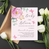 Baby in Bloom roze rozenvlinder Baby shower