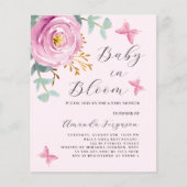 Baby in Bloom roze rozenvlinder Baby shower (Voorkant)