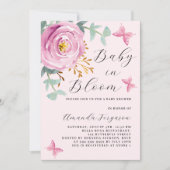Baby in Bloom roze rozenvlinder Baby shower Kaart (Voorkant)