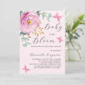 Baby in Bloom roze rozenvlinder Baby shower Kaart (Staand voorkant)