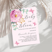 Baby in Bloom roze rozenvlinder Baby shower Kaart