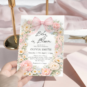 Baby in Bloom Roze Strik Baby Shower Kaart