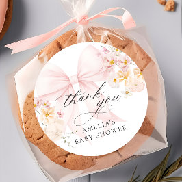 Baby In Bloom Roze Strik Baby Shower Sticker