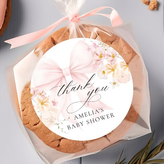 Baby In Bloom Roze Strik Baby Shower Sticker