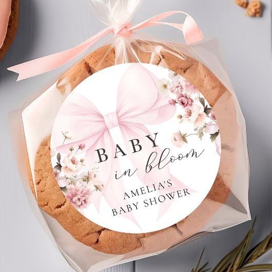 Baby In Bloom Roze Strik Baby Shower Sticker